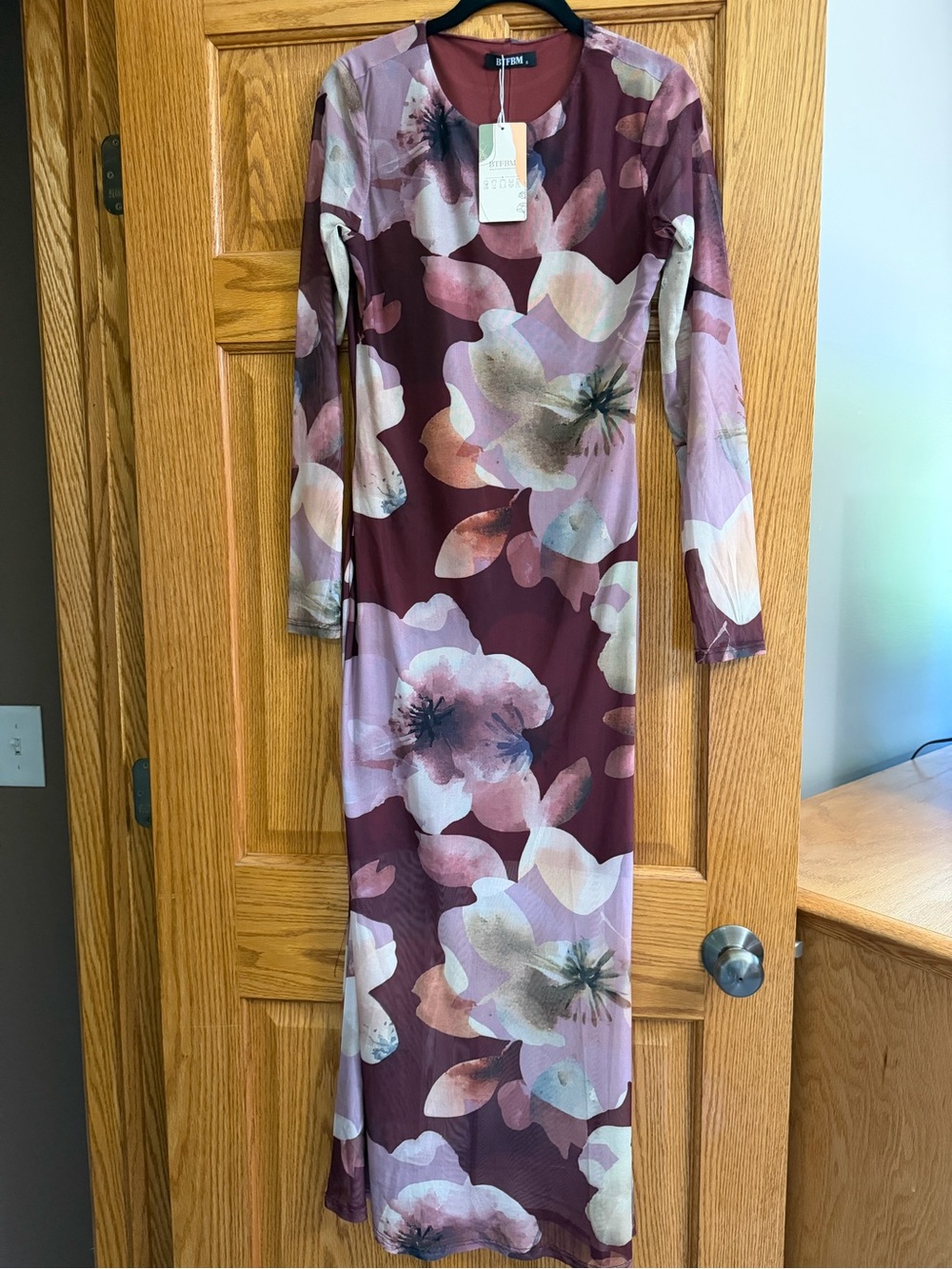 Ava & Viv Burgundy Floral Maxi Dress with Mauve Blooms